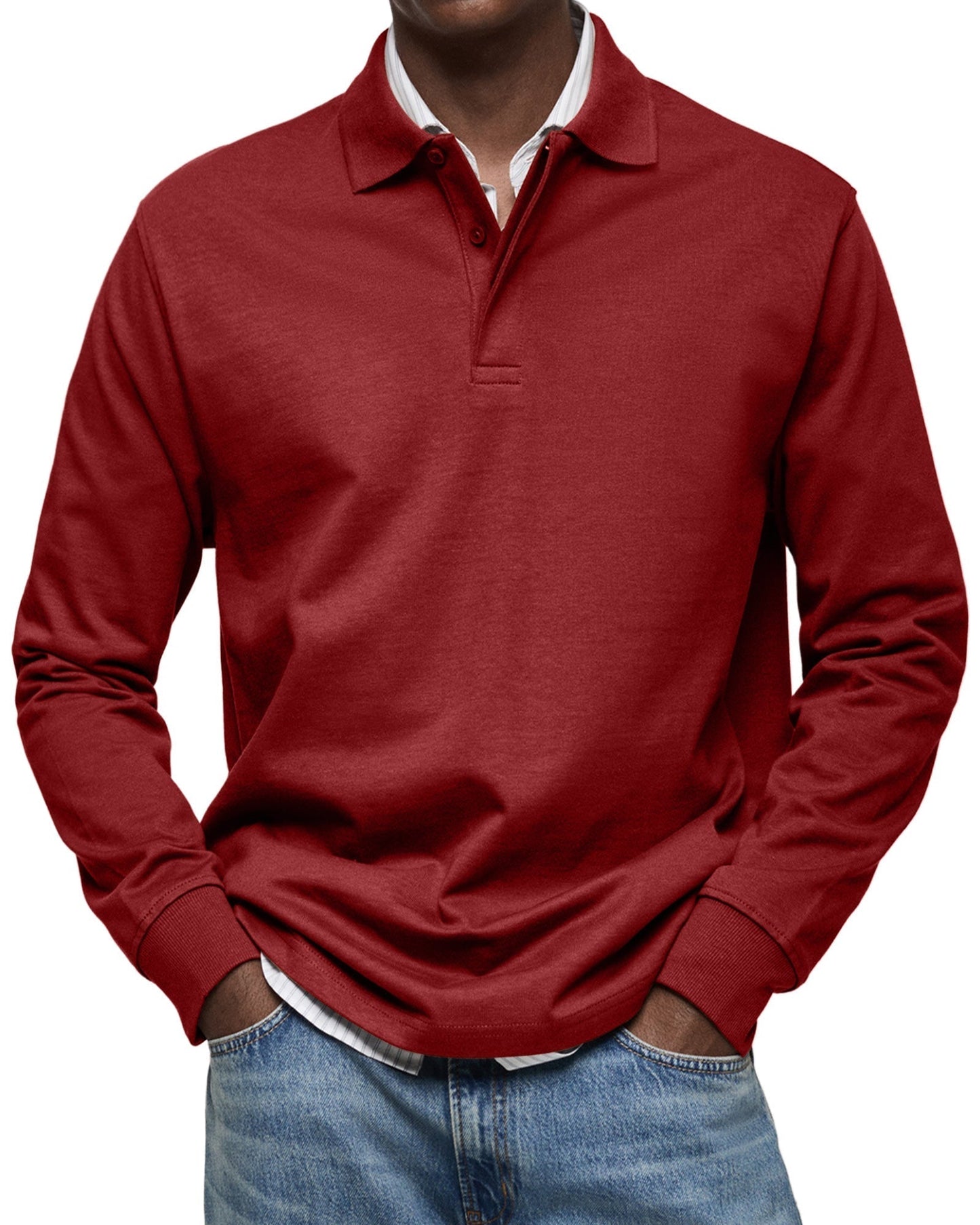 Dewey - Herren Langarm-Poloshirt, einfach gehalten