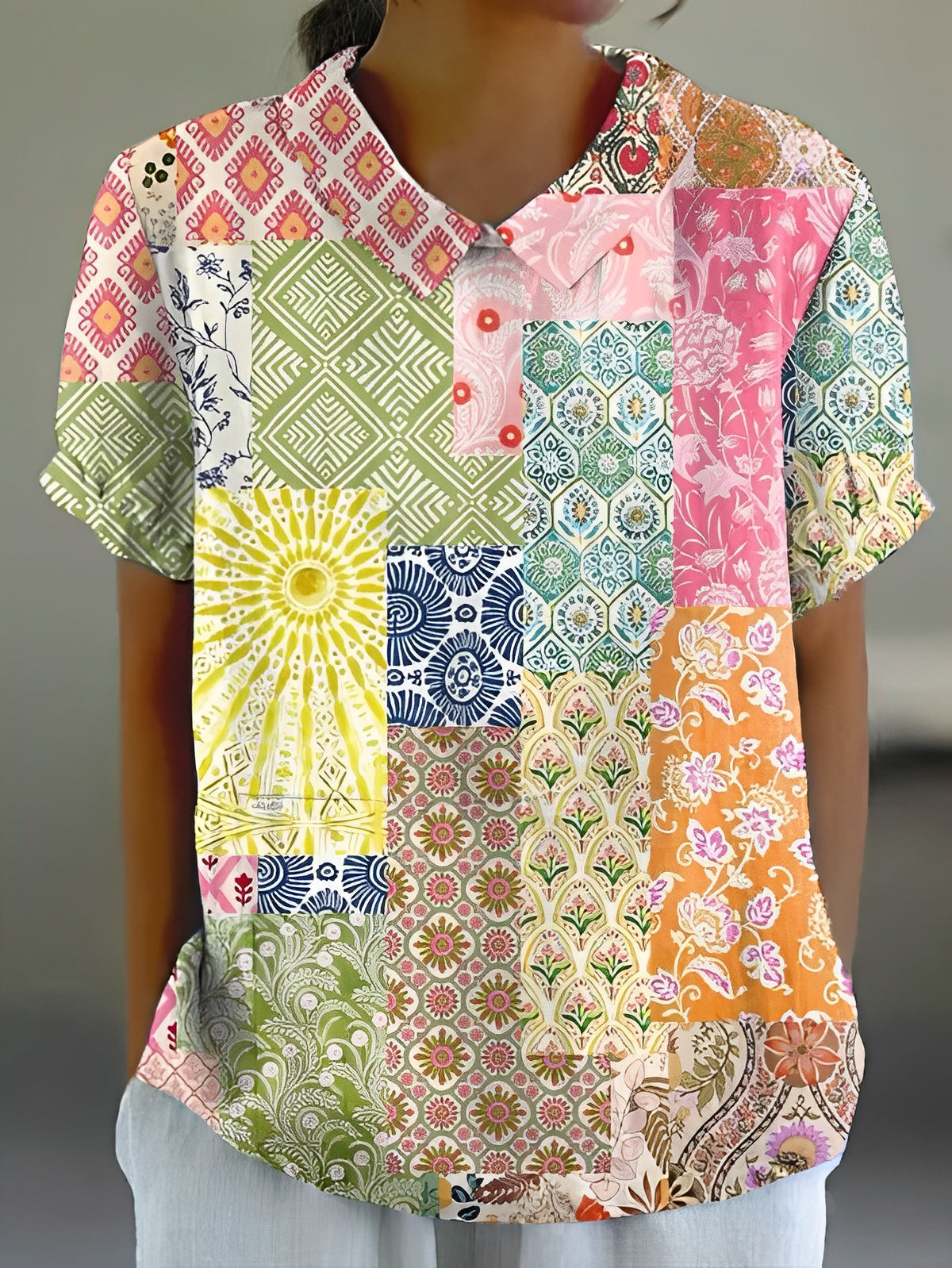 Teresa - Lässiges Leinenhemd mit Blumenmuster für Damen