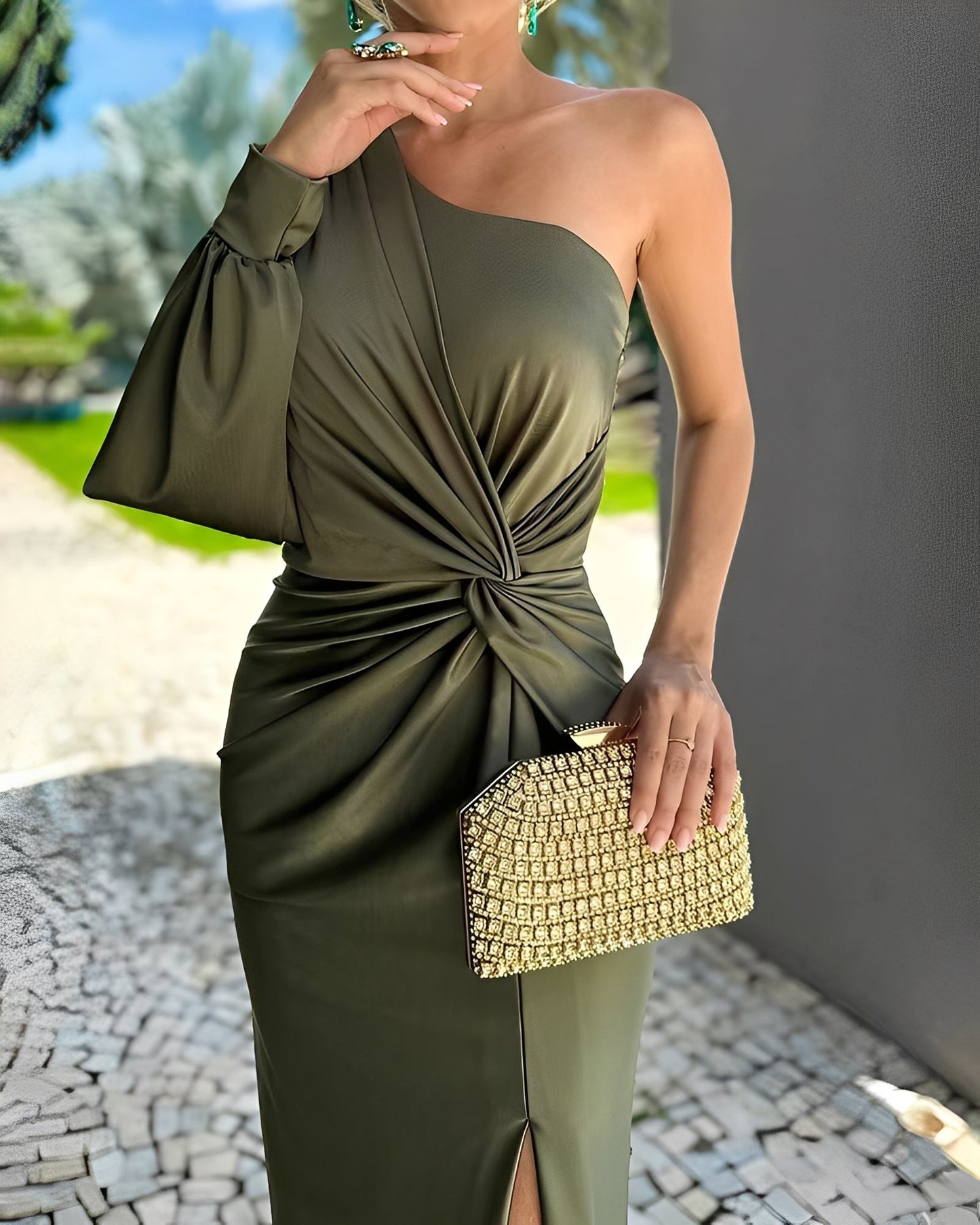 Pauline - Elegantes Damenkleid mit asymmetrischer Drapierung