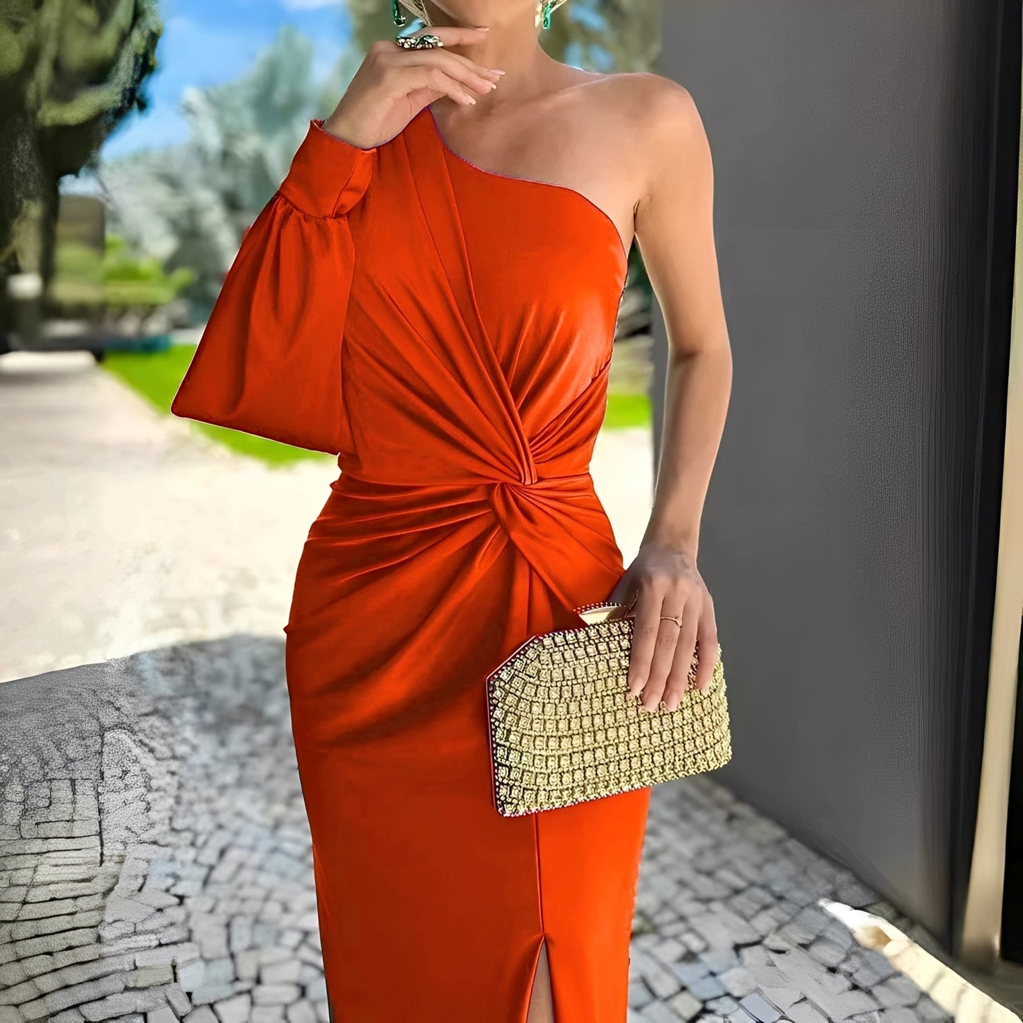 Pauline - Elegantes Damenkleid mit asymmetrischer Drapierung