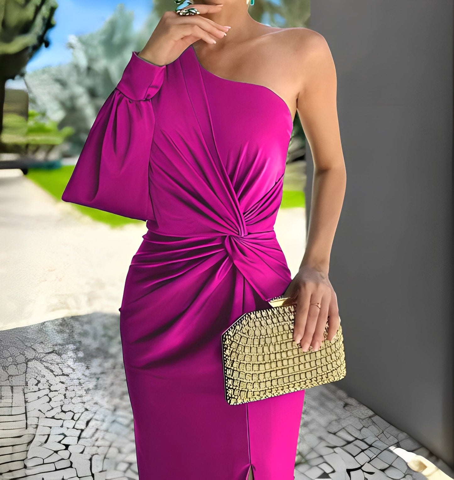 Pauline - Elegantes Damenkleid mit asymmetrischer Drapierung