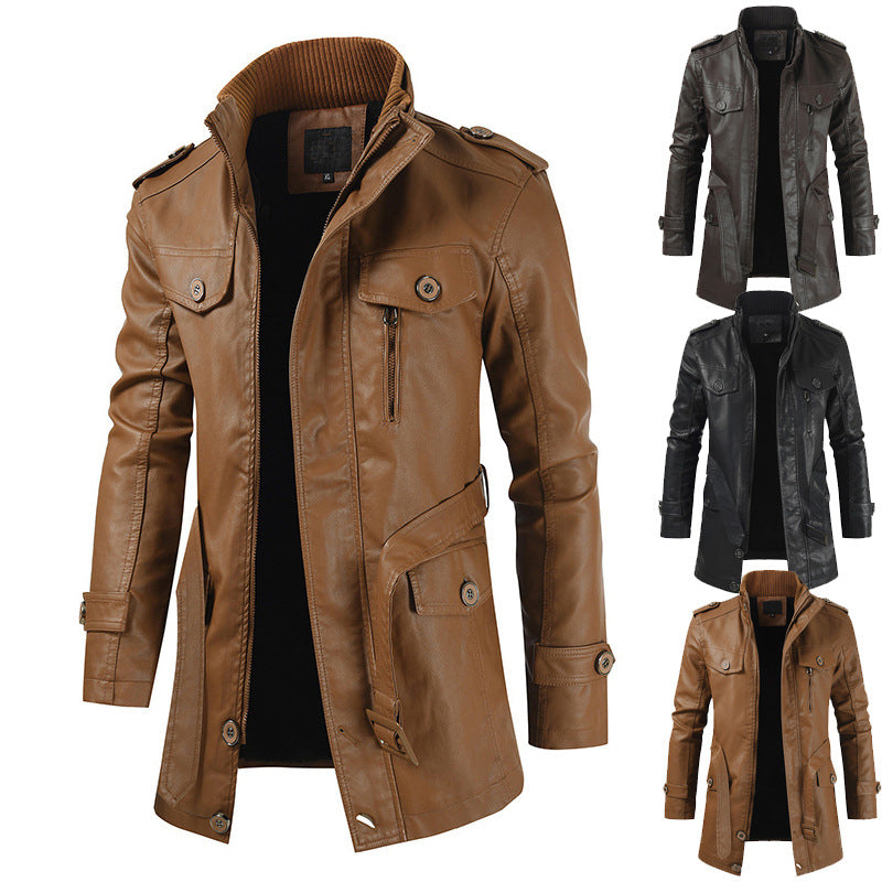 Garry - Langer Herrenmantel aus weichem Stoff und Leder