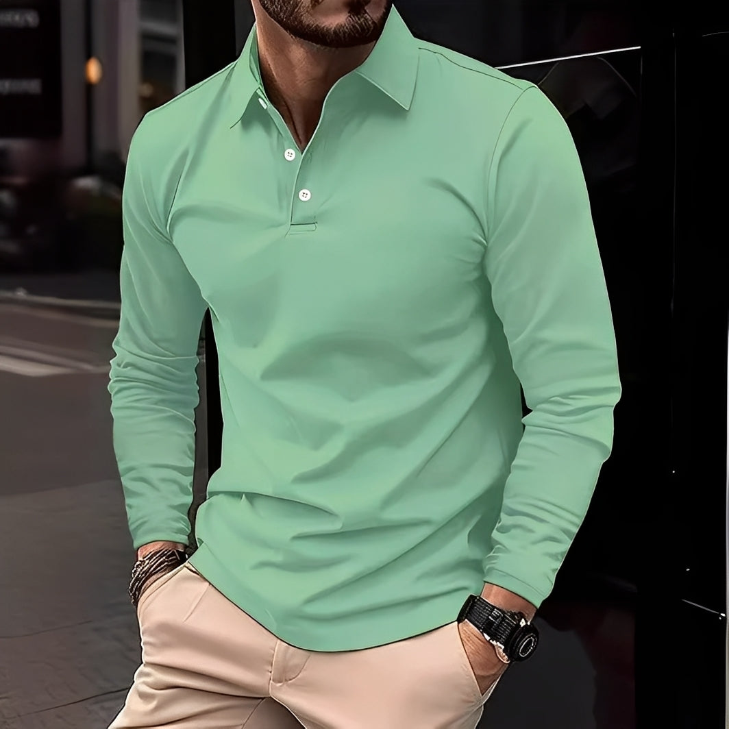 Dudley - Bequemes langärmeliges Männer-Poloshirt mit Knöpfen