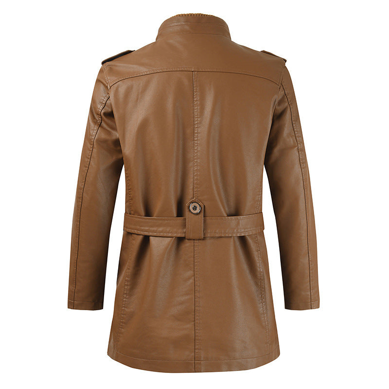 Garry - Langer Herrenmantel aus weichem Stoff und Leder