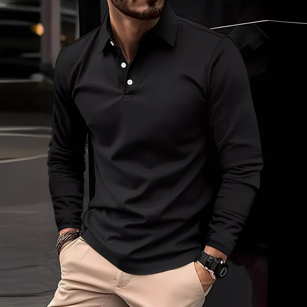 Dudley - Bequemes langärmeliges Männer-Poloshirt mit Knöpfen