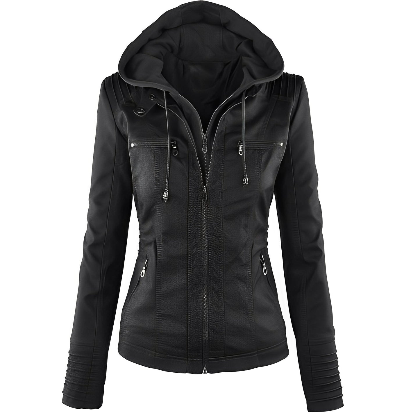 Janene - Bequeme, wasserdichte Lederjacke mit Kapuze für Damen