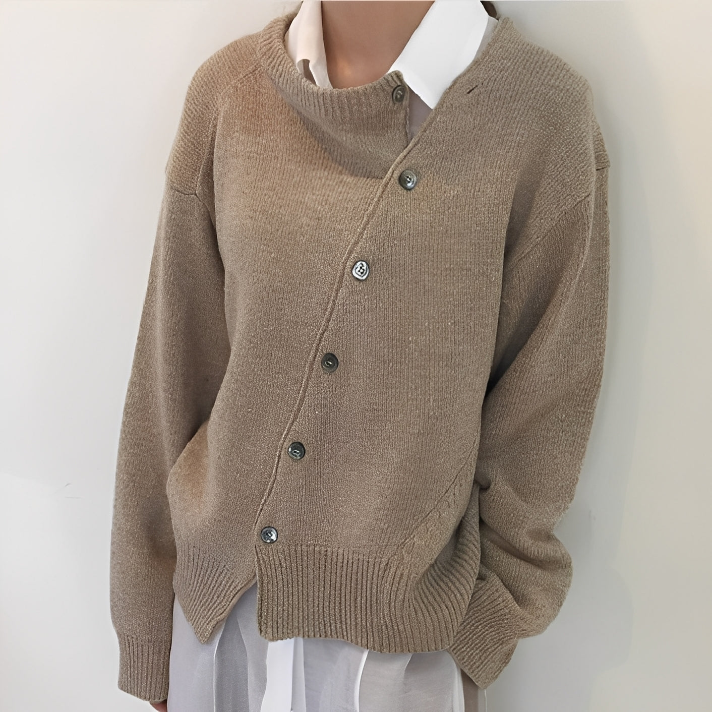 Arianna - Locker geschnittene Kaschmirjacke mit Knöpfen für Damen