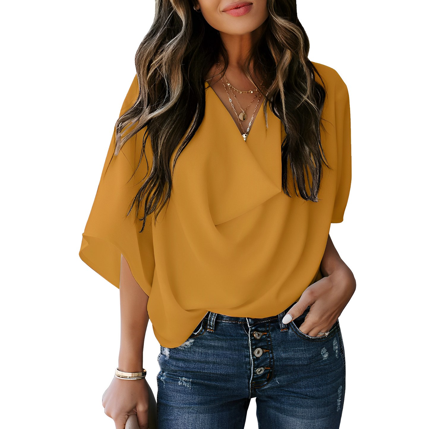 Nichola - Locker sitzende Bluse mit V-Ausschnitt für Damen