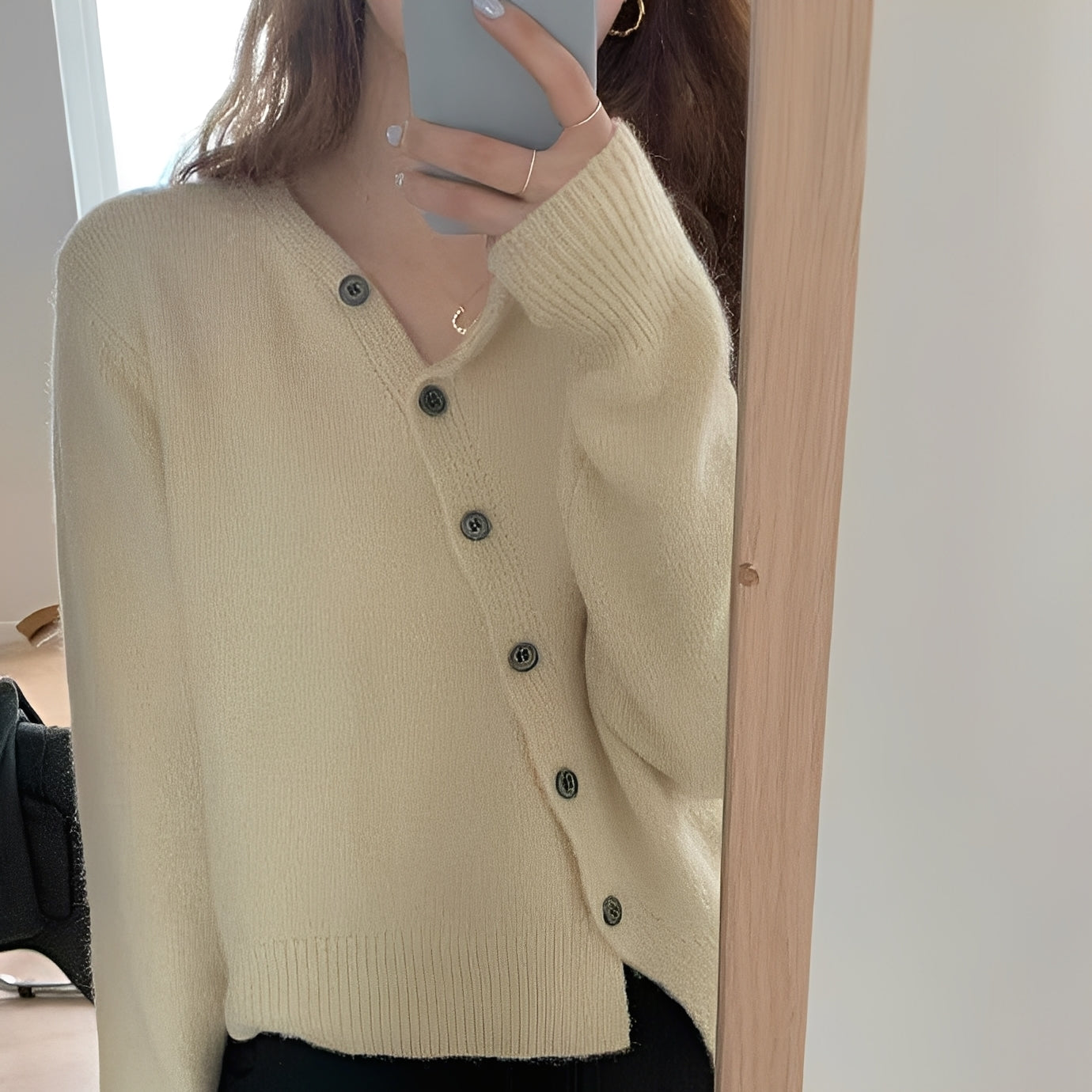Arianna - Locker geschnittene Kaschmirjacke mit Knöpfen für Damen