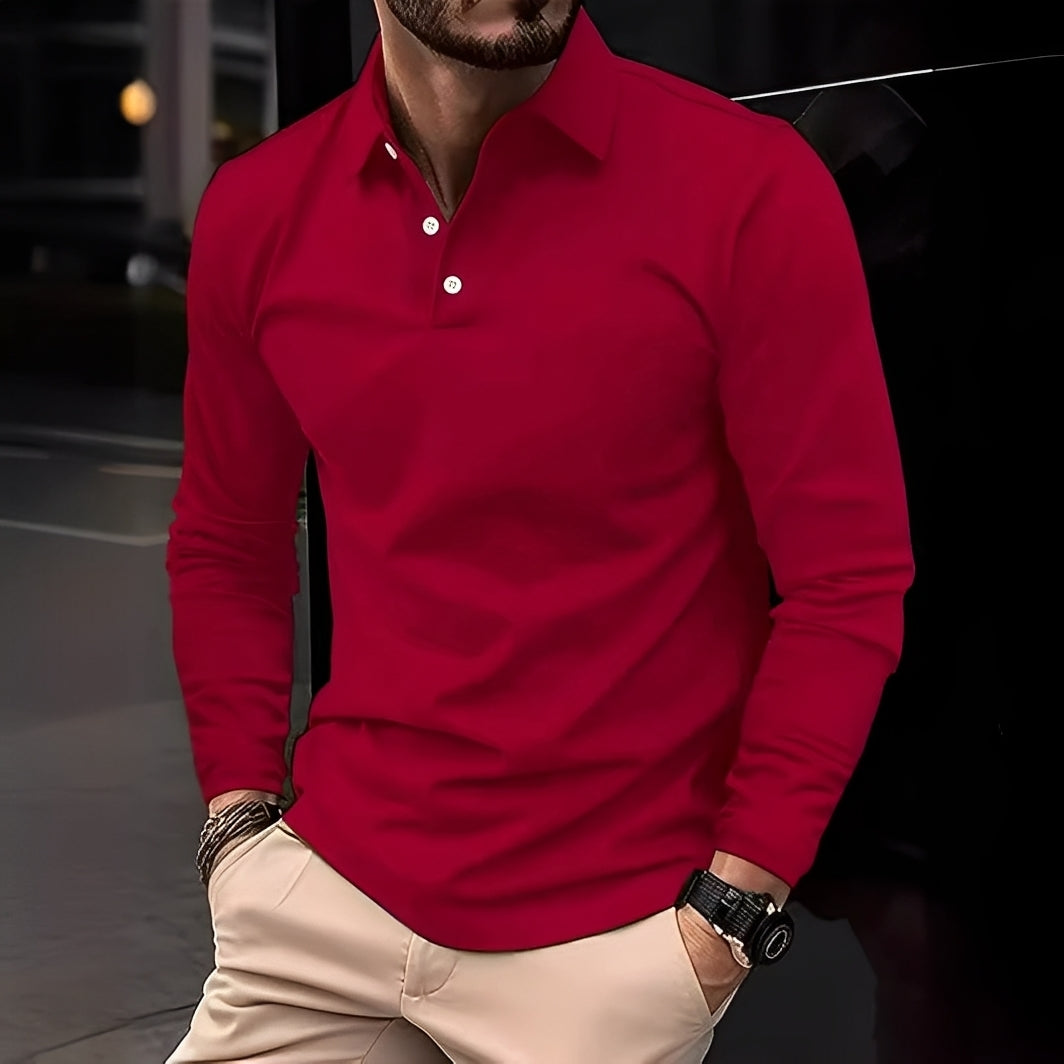 Dudley - Bequemes langärmeliges Männer-Poloshirt mit Knöpfen