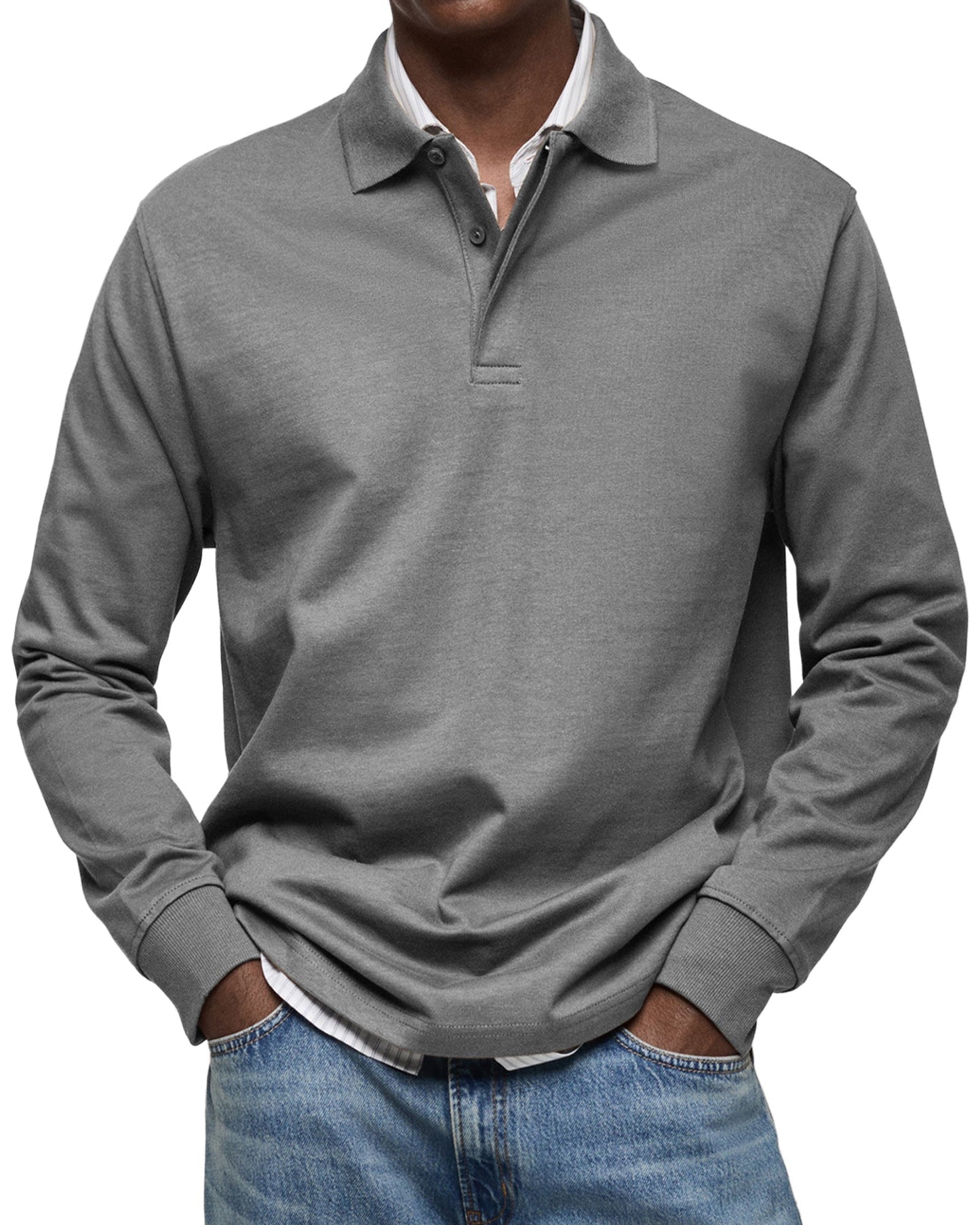 Dewey - Herren Langarm-Poloshirt, einfach gehalten