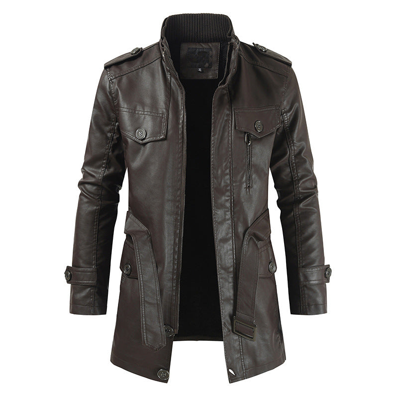 Garry - Langer Herrenmantel aus weichem Stoff und Leder