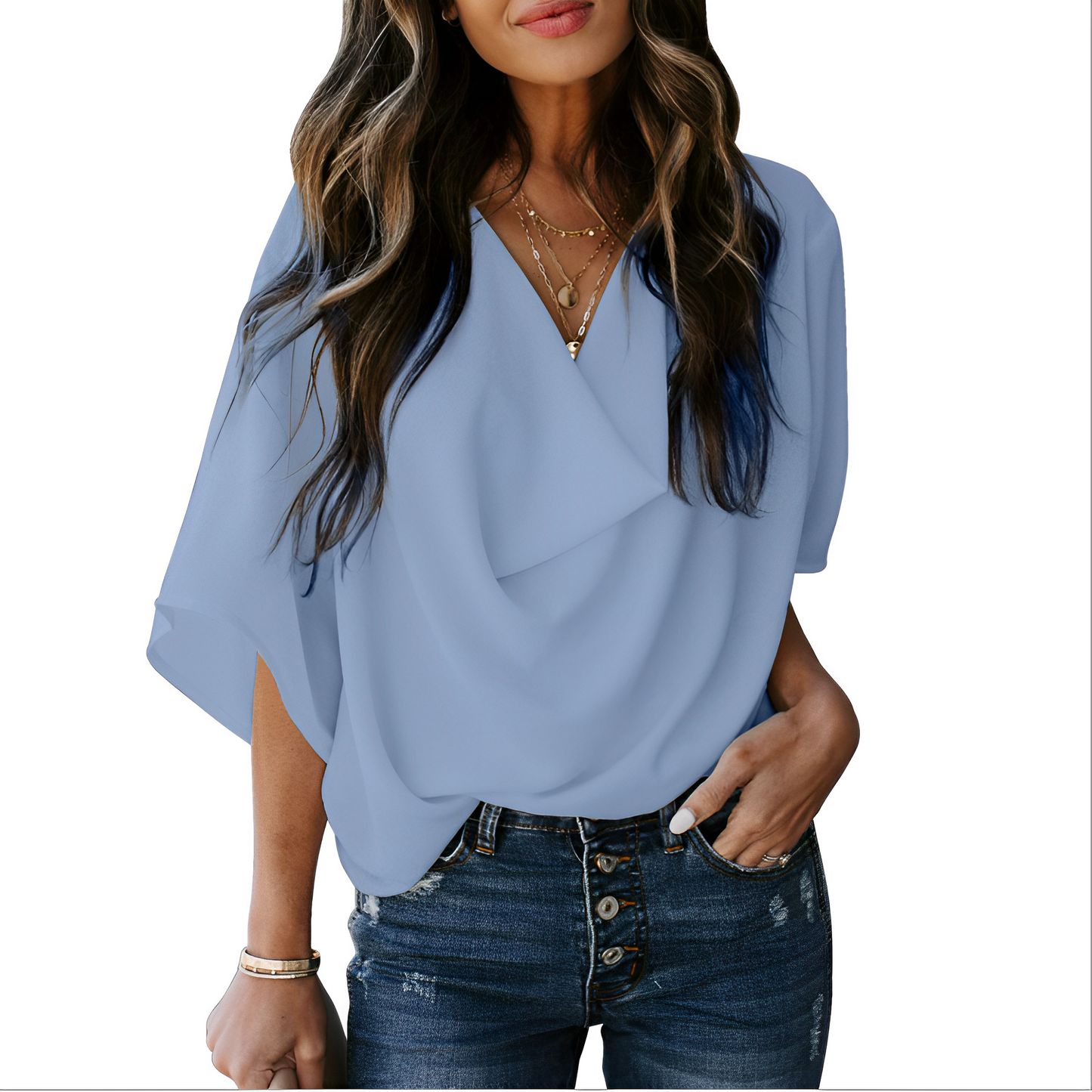 Nichola - Locker sitzende Bluse mit V-Ausschnitt für Damen