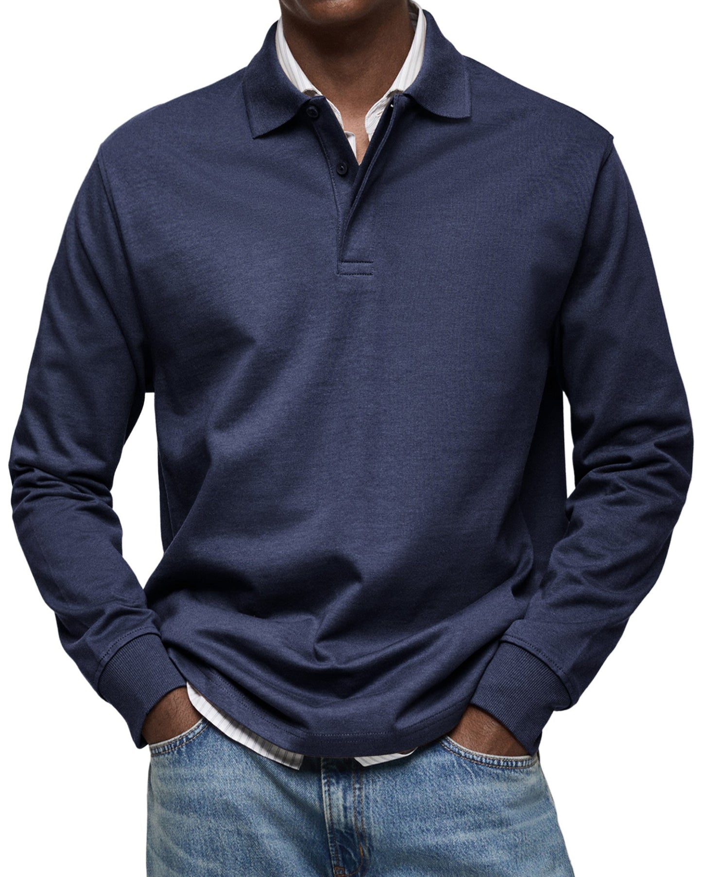 Dewey - Herren Langarm-Poloshirt, einfach gehalten