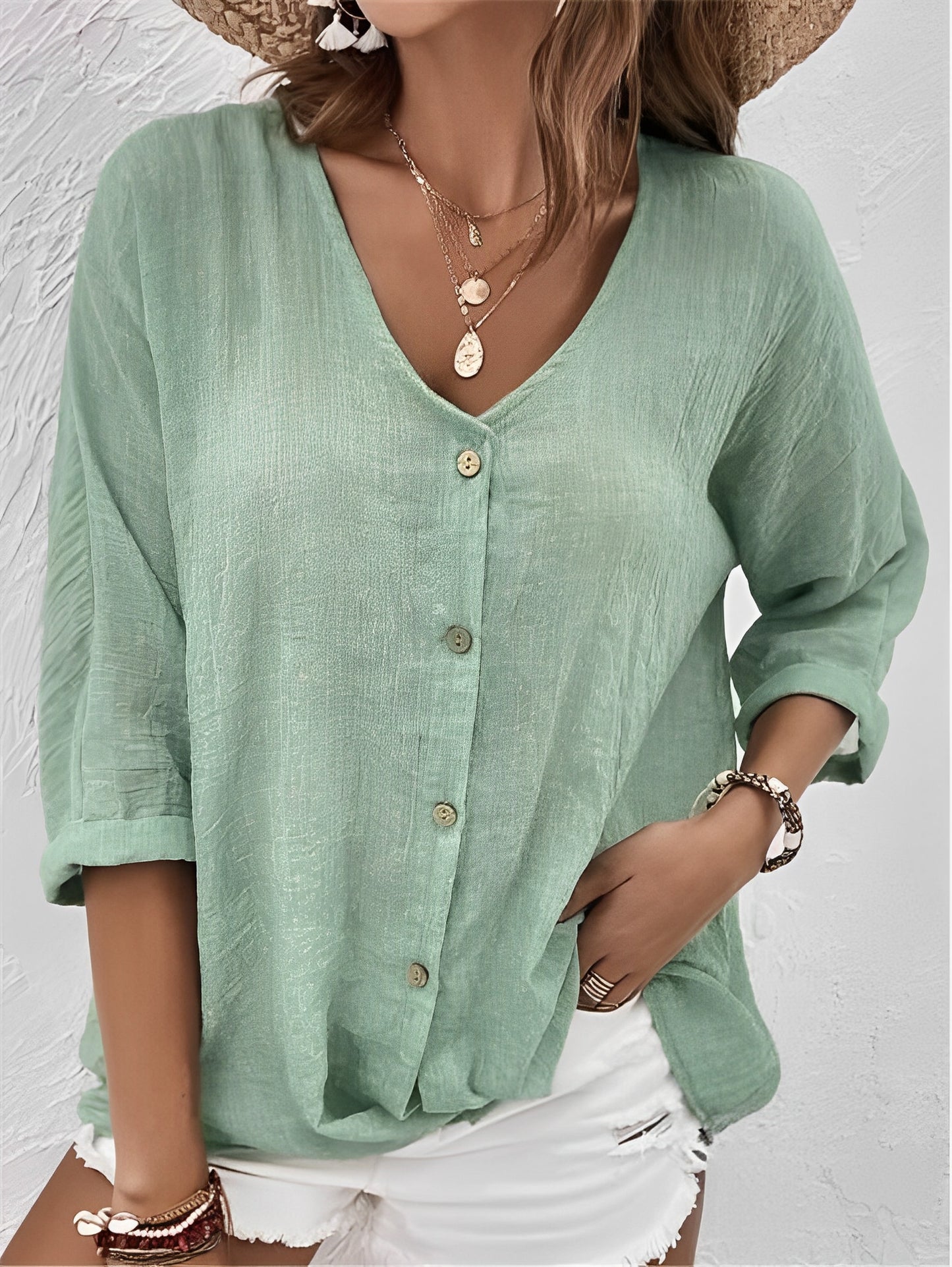 Chrysanta - Bequeme Bluse mit V-Ausschnitt für Damen