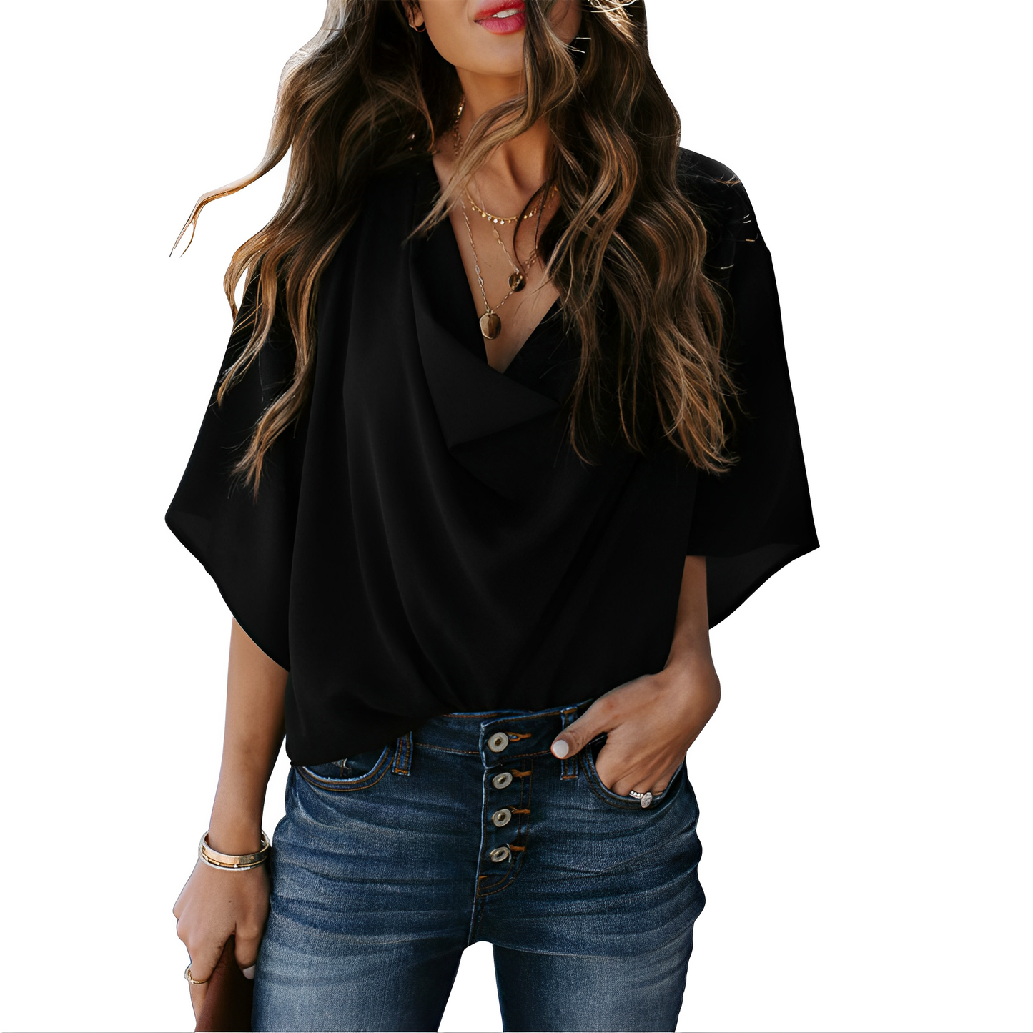 Nichola - Locker sitzende Bluse mit V-Ausschnitt für Damen