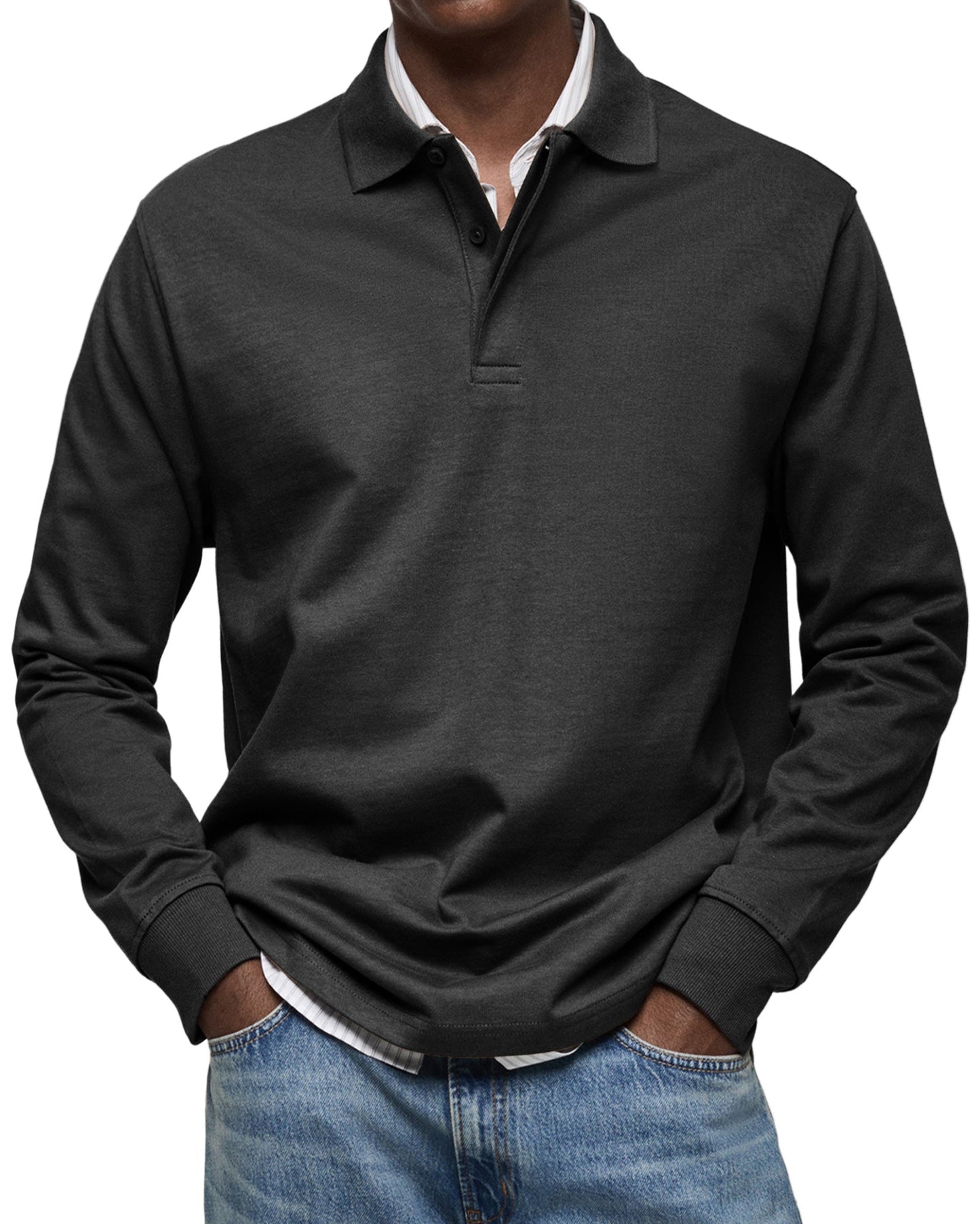 Dewey - Herren Langarm-Poloshirt, einfach gehalten