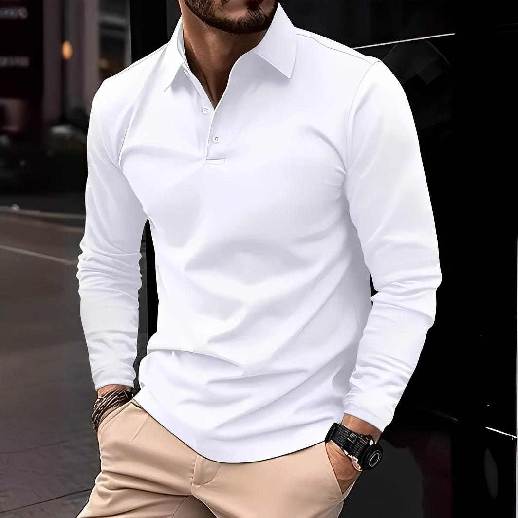 Dudley - Bequemes langärmeliges Männer-Poloshirt mit Knöpfen