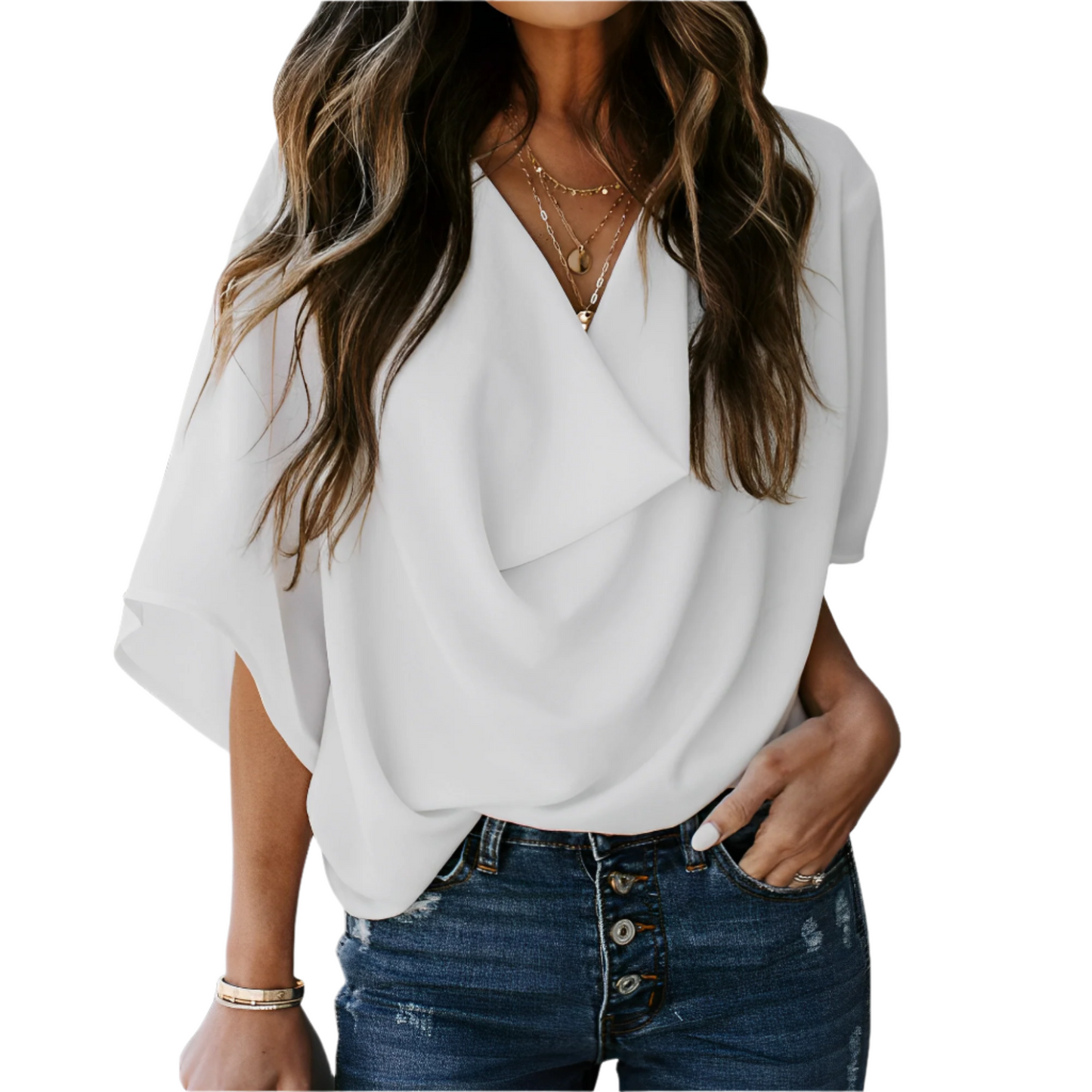 Nichola - Locker sitzende Bluse mit V-Ausschnitt für Damen
