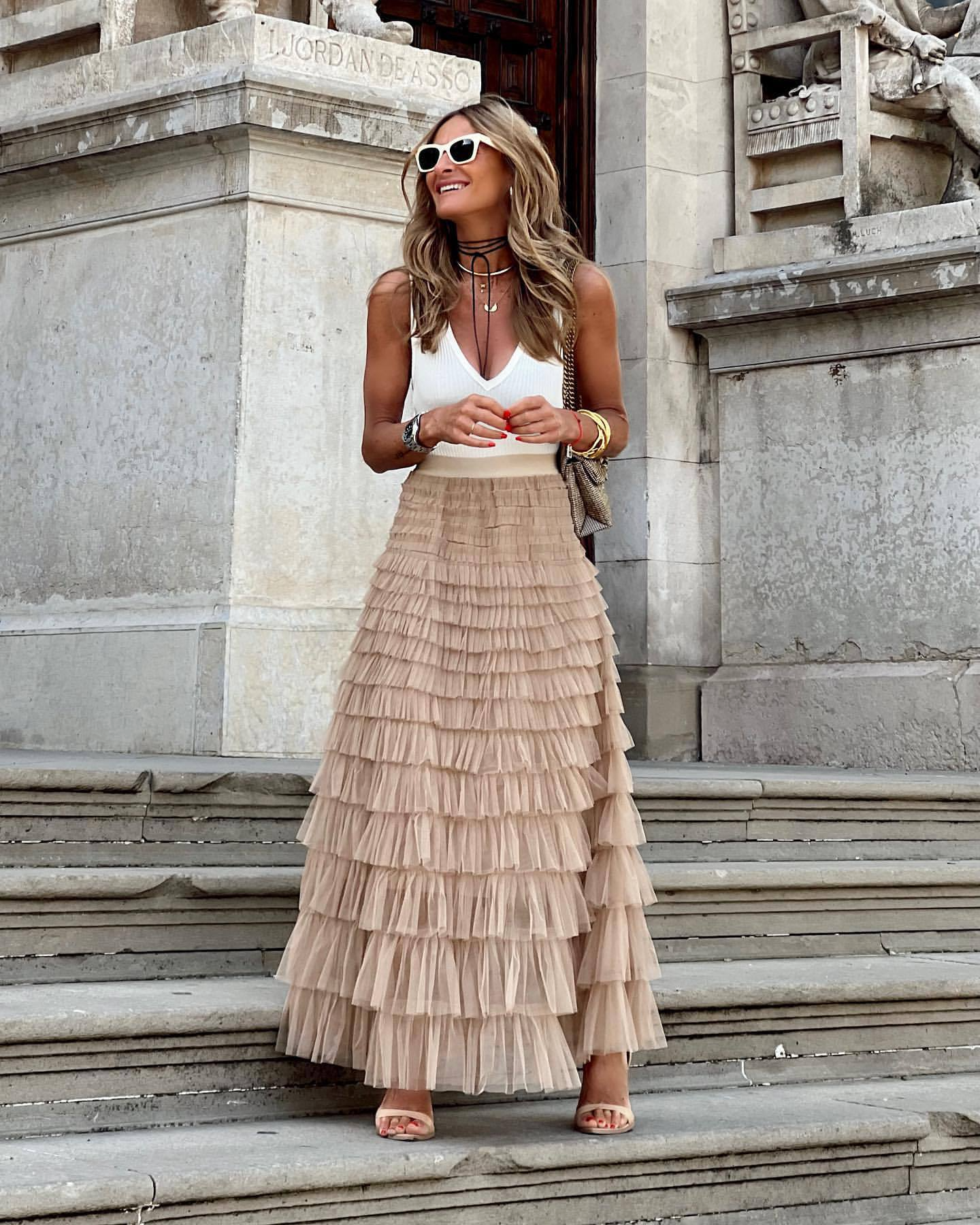 Monica - Midikleid für Damen mit gerüschtem Rockteil