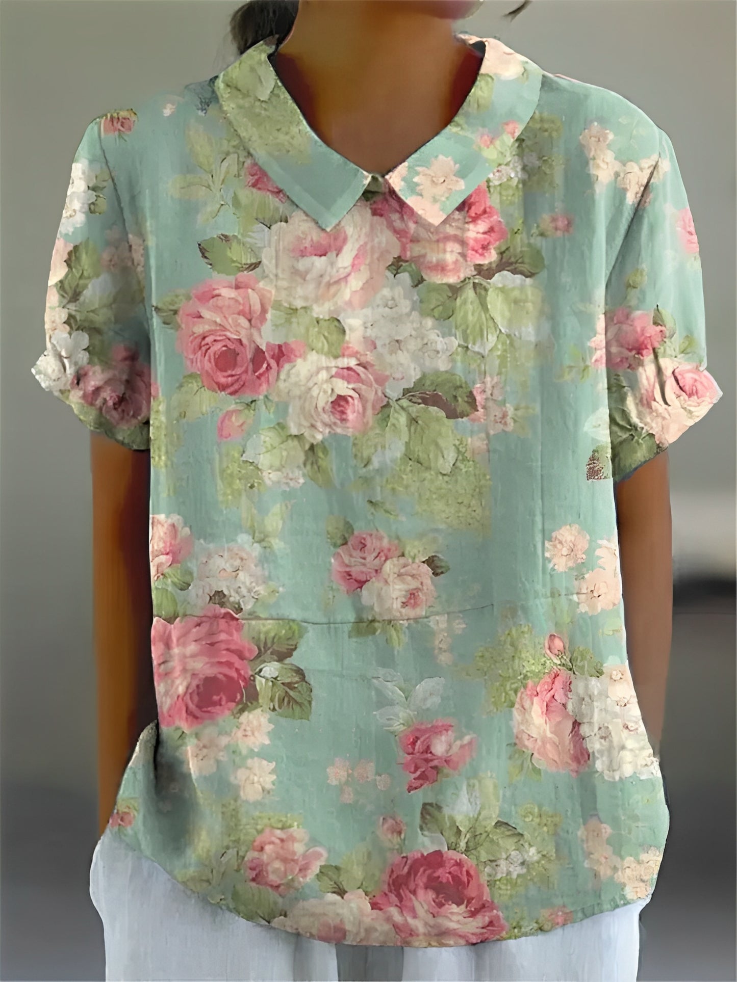 Teresa - Lässiges Leinenhemd mit Blumenmuster für Damen