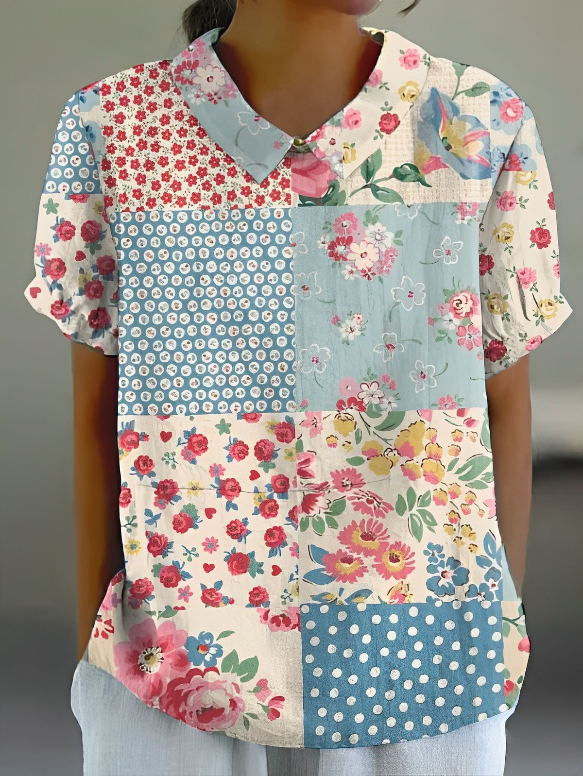 Teresa - Lässiges Leinenhemd mit Blumenmuster für Damen