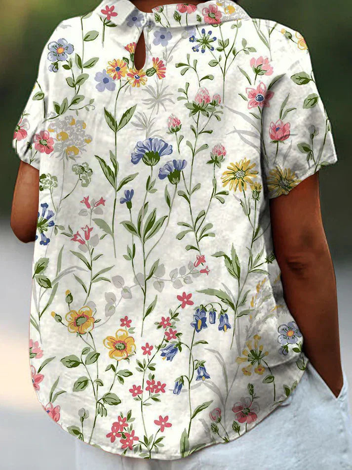 Teresa - Lässiges Leinenhemd mit Blumenmuster für Damen