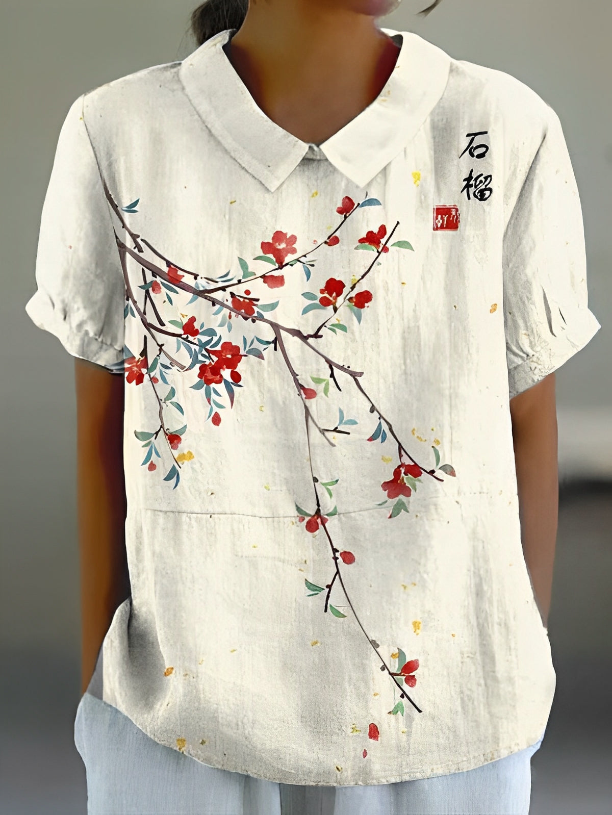 Teresa - Lässiges Leinenhemd mit Blumenmuster für Damen
