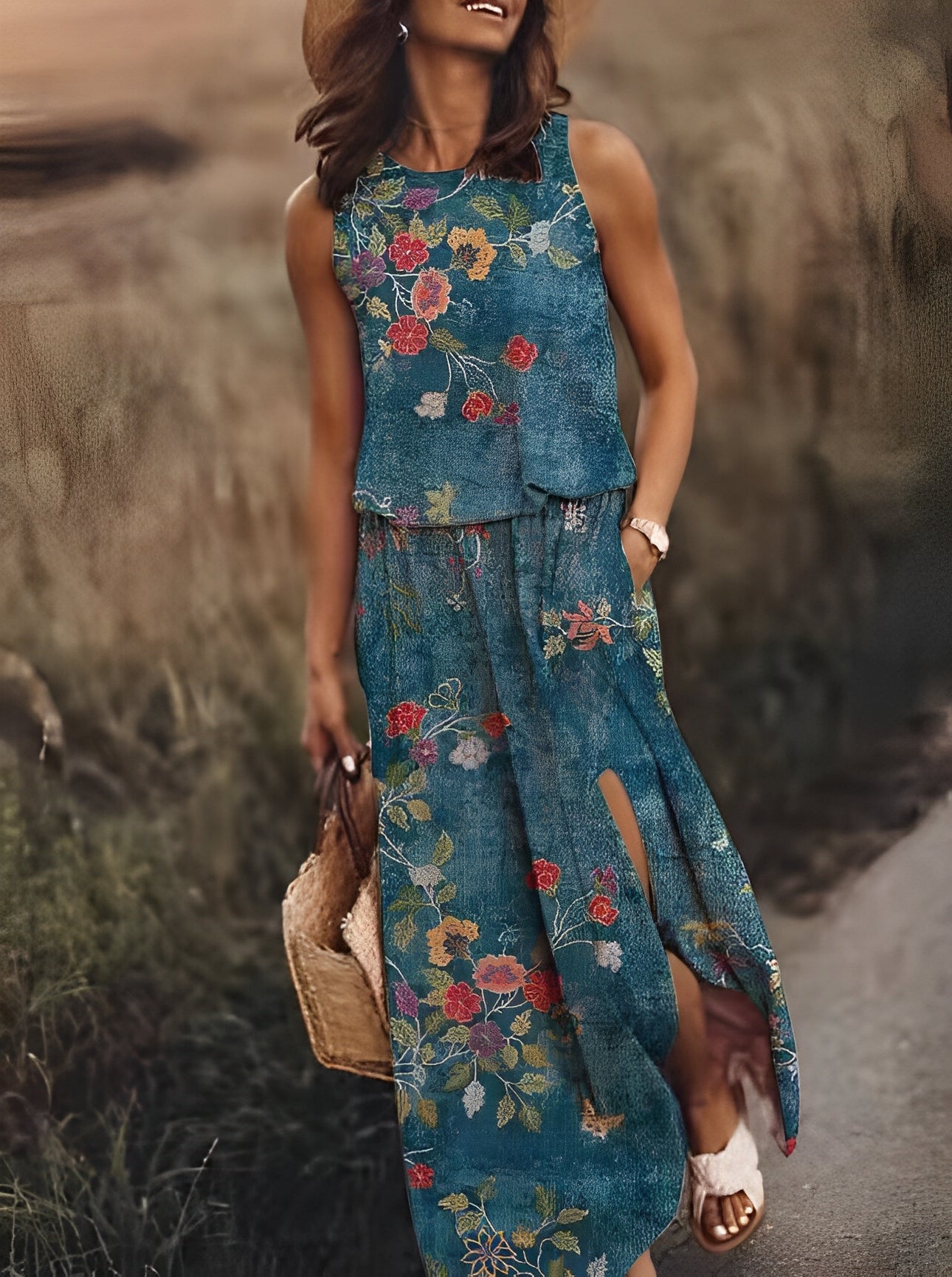 Averill - Sommer-Maxikleid mit geteiltem Saum für Damen