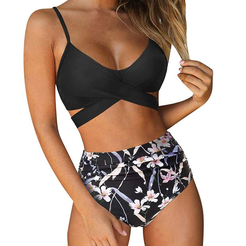 Kelda - Hoch taillierter Bikini mit Blumenmuster für Damen
