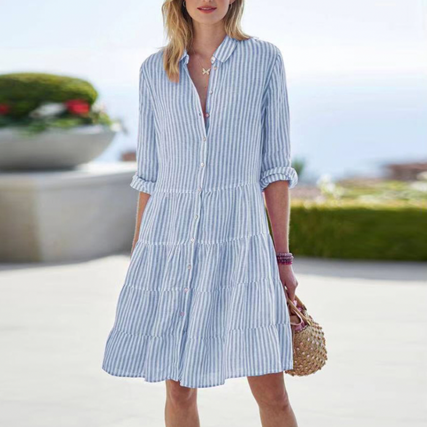 Alina – Kurzärmeliges Sommerkleid mit Streifen