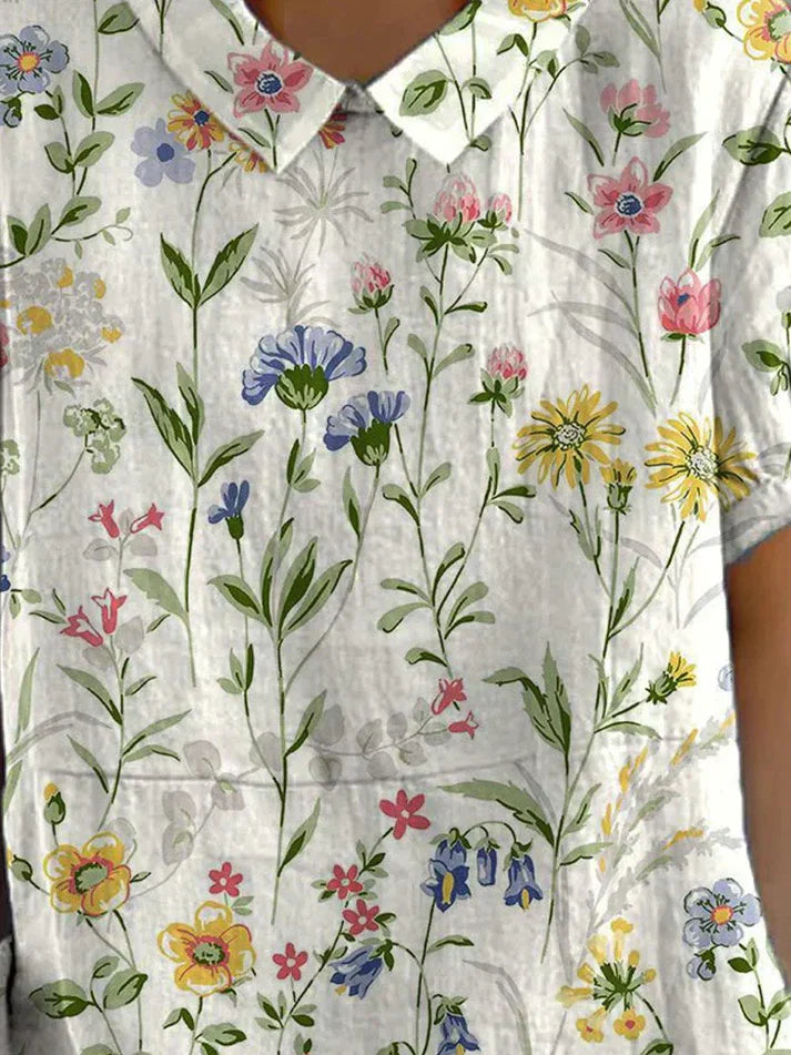 Teresa - Lässiges Leinenhemd mit Blumenmuster für Damen