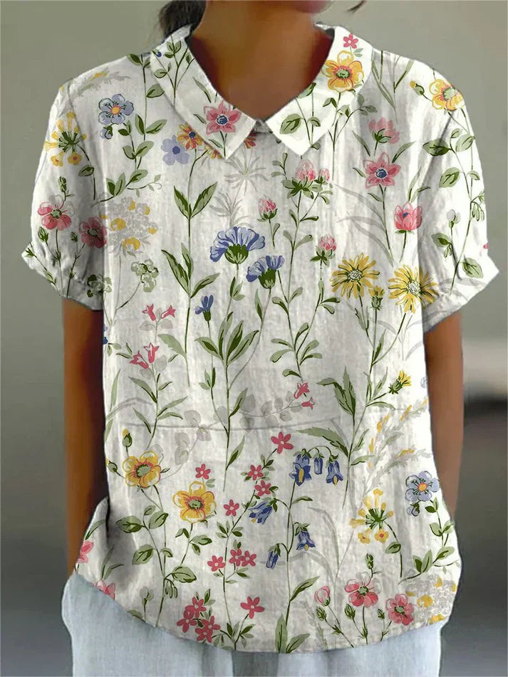 Teresa - Lässiges Leinenhemd mit Blumenmuster für Damen