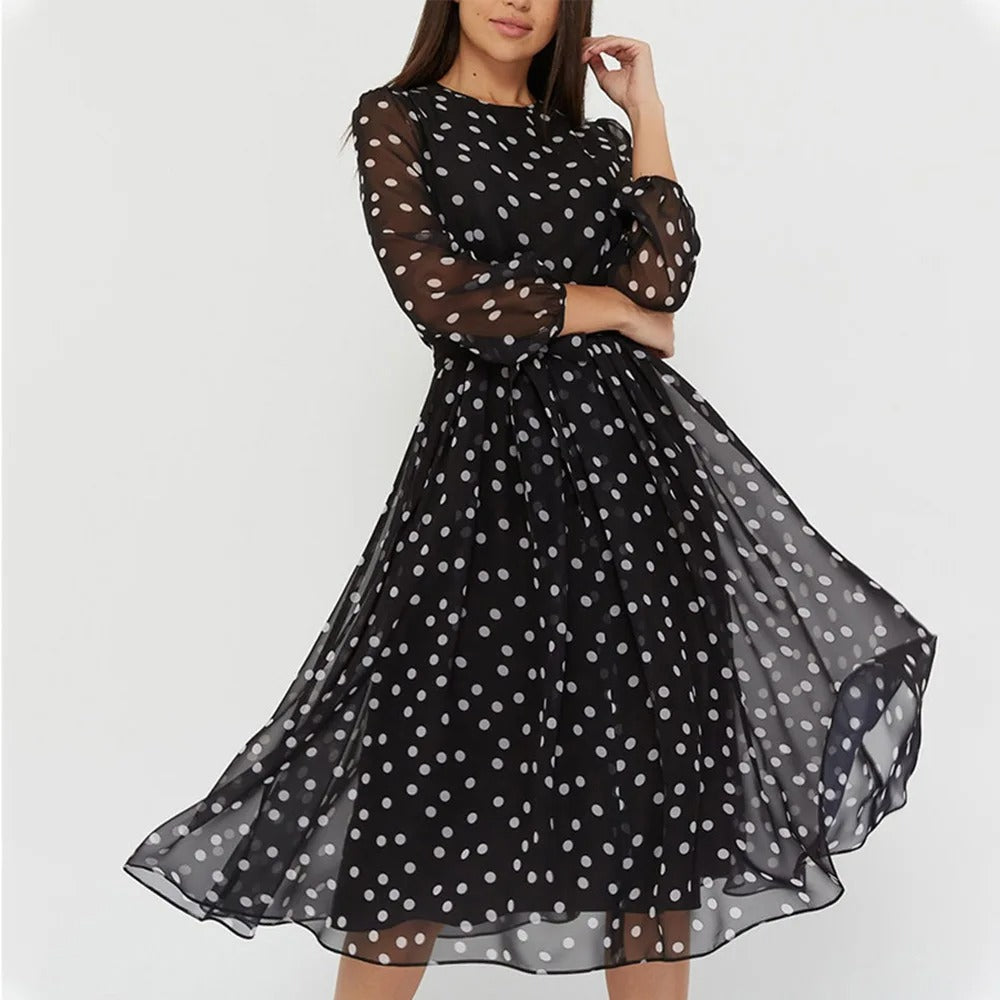 Branda - Langes Spitzenkleid mit Polka-Dots für Damen