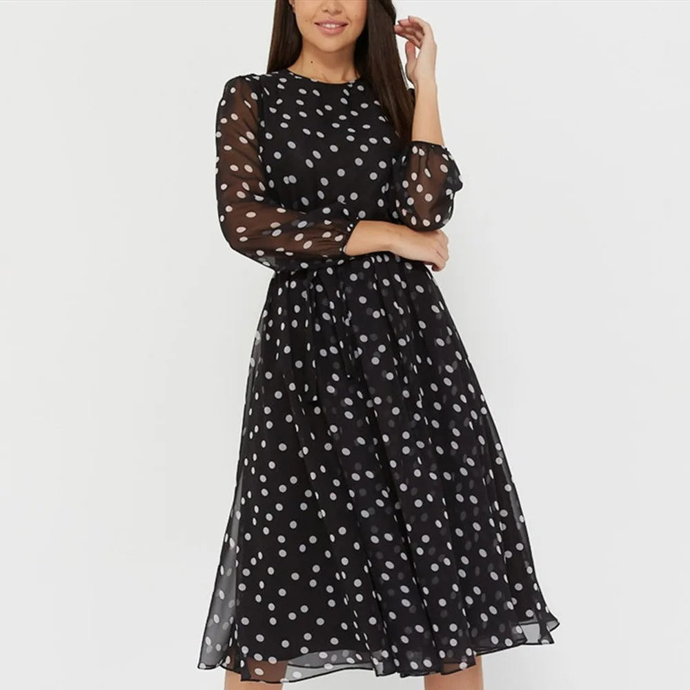 Branda - Langes Spitzenkleid mit Polka-Dots für Damen