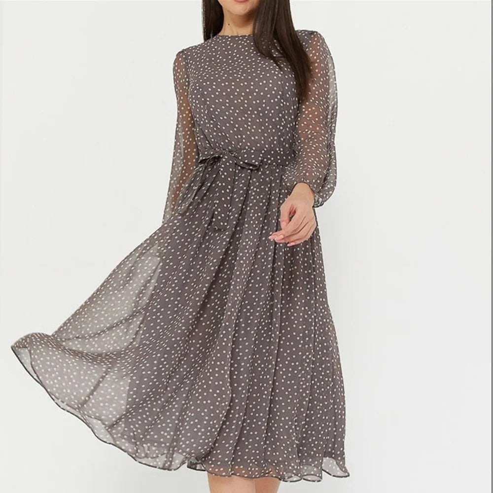 Branda - Langes Spitzenkleid mit Polka-Dots für Damen
