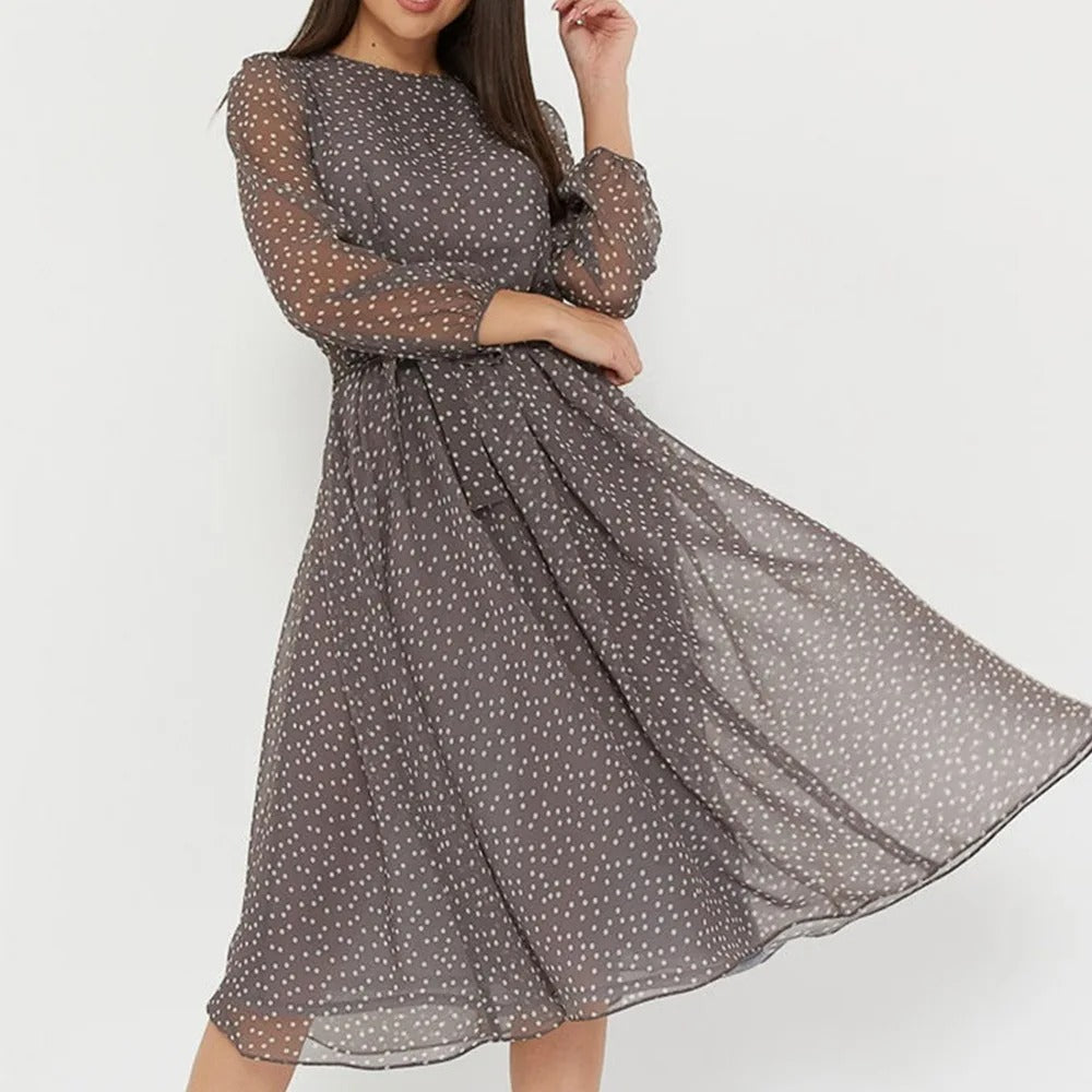 Branda - Langes Spitzenkleid mit Polka-Dots für Damen