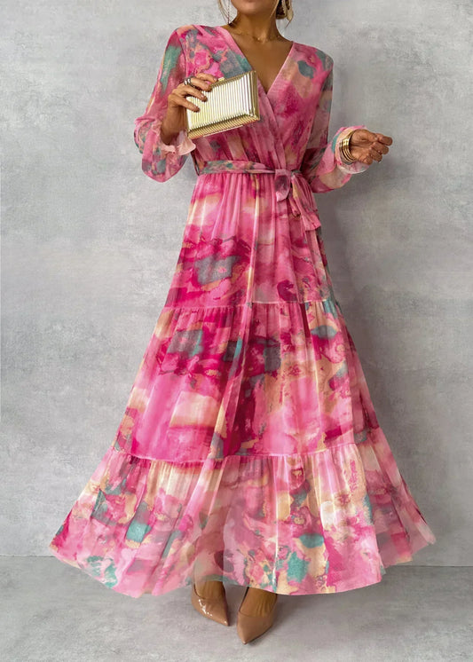 Elara – Längeres Wickelkleid mit Blumendesign