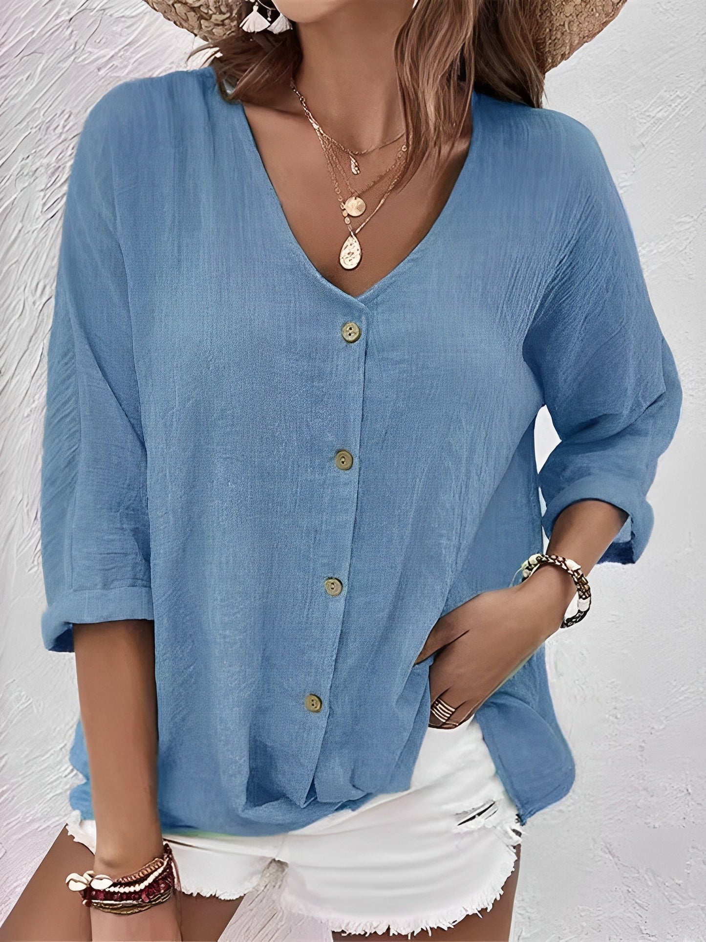 Chrysanta - Bequeme Bluse mit V-Ausschnitt für Damen