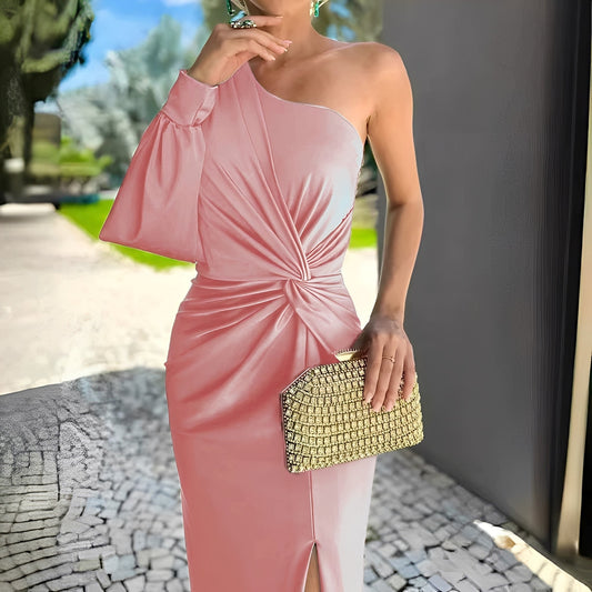 Pauline - Elegantes Damenkleid mit asymmetrischer Drapierung