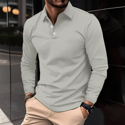 Dudley - Bequemes langärmeliges Männer-Poloshirt mit Knöpfen