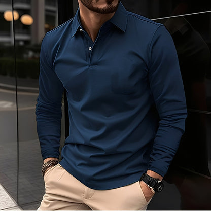 Dudley - Bequemes langärmeliges Männer-Poloshirt mit Knöpfen