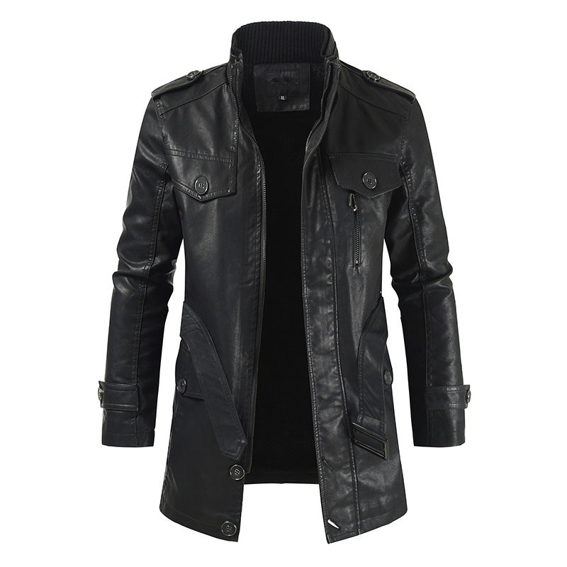 Garry - Langer Herrenmantel aus weichem Stoff und Leder