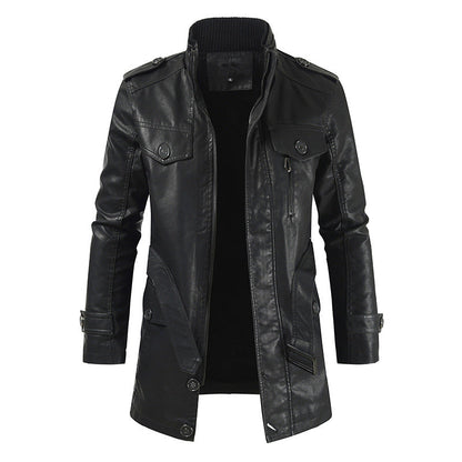 Garry - Langer Herrenmantel aus weichem Stoff und Leder