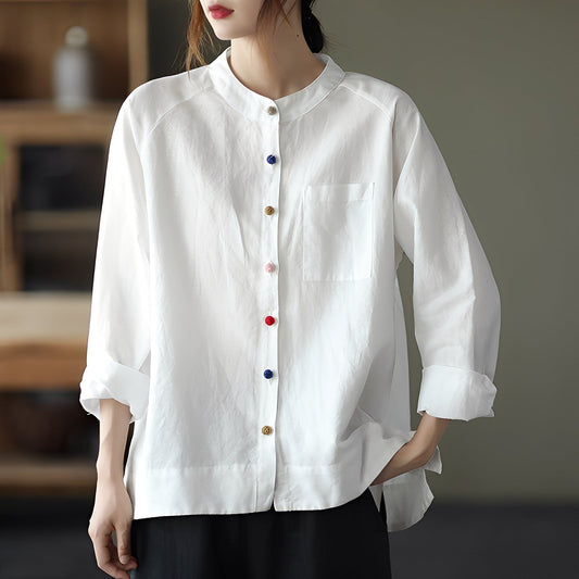 Helen - Locker geschnittene Damenbluse mit langen Ärmeln und Taschen