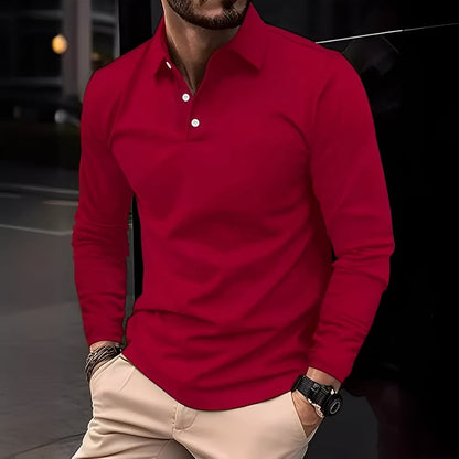 Dudley - Bequemes langärmeliges Männer-Poloshirt mit Knöpfen