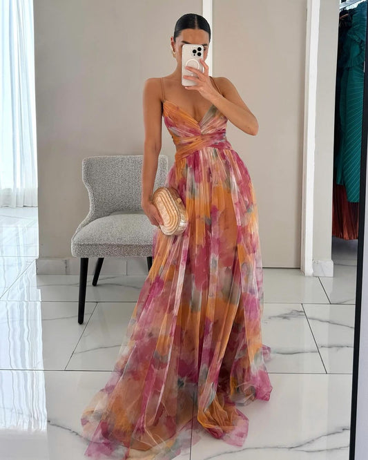 Alina – Lang geschnittenes V-Ausschnitt-Kleid für Hochzeitsgäste