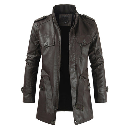 Garry - Langer Herrenmantel aus weichem Stoff und Leder