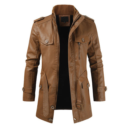 Garry - Langer Herrenmantel aus weichem Stoff und Leder