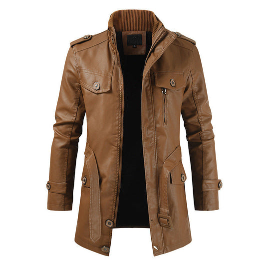 Garry - Langer Herrenmantel aus weichem Stoff und Leder